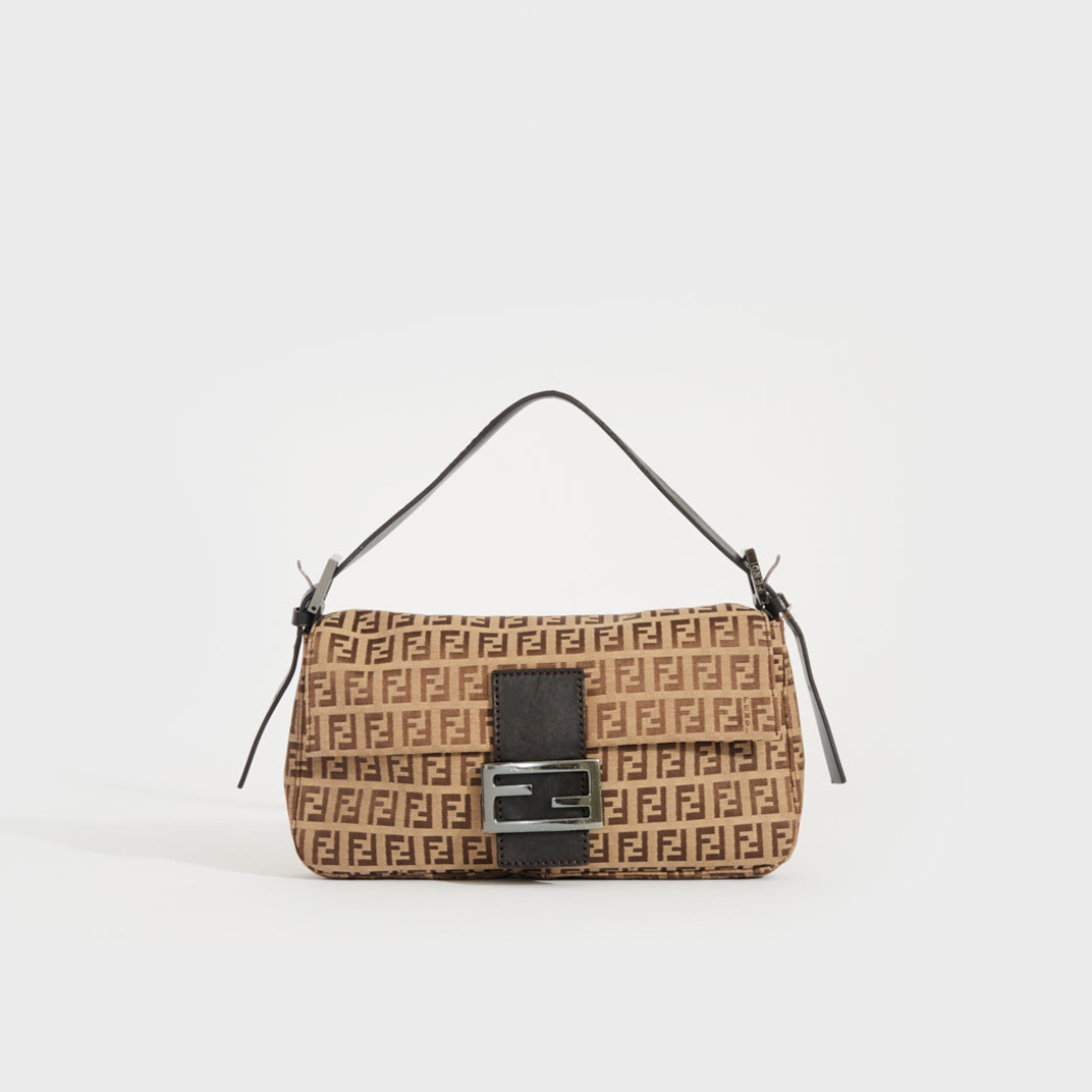 FENDI Mamma Baguette Zucchino Canvas Shoulder bag in Beige