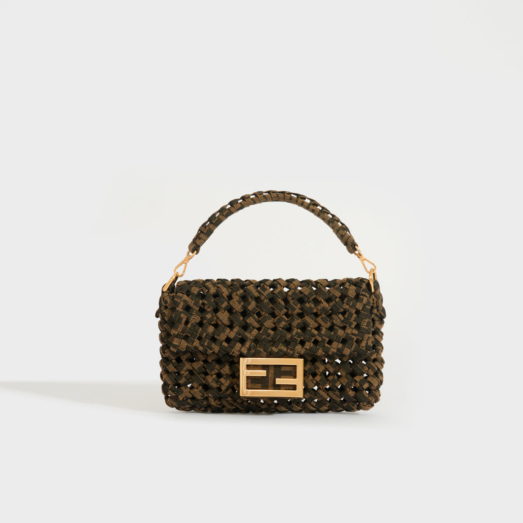 FENDI Mini Baguette Bag with Woven FF Jacquard Fabric in Brown