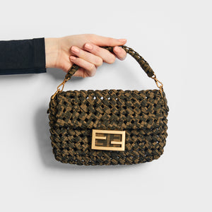 FENDI Mini Baguette Bag with Woven FF Jacquard Fabric in Brown