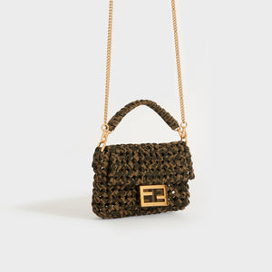 FENDI Mini Baguette Bag with Woven FF Jacquard Fabric in Brown