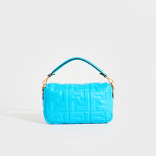 Load image into Gallery viewer, Rear view of the FENDI Mini Baguette Bag in Turquoise Embossed Leather