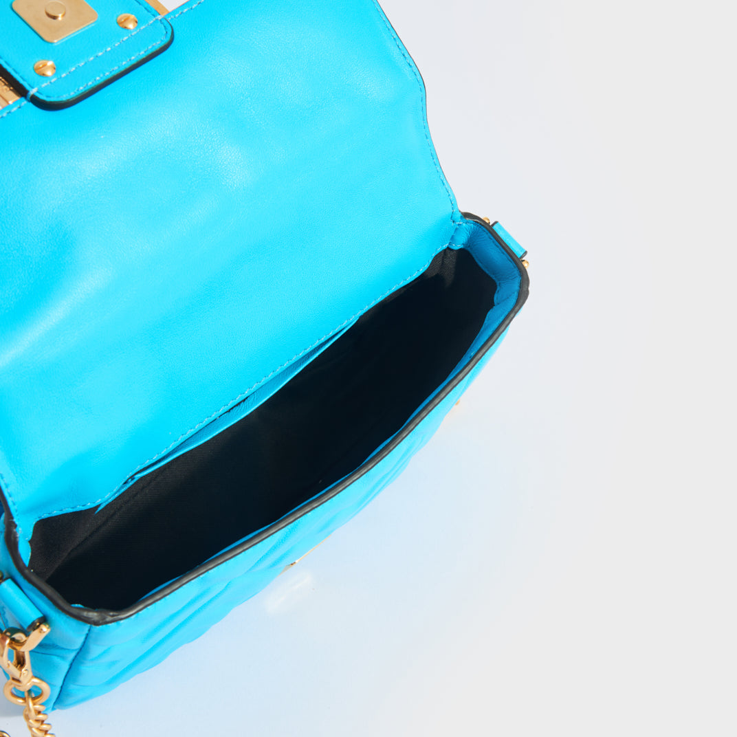 FENDI Mini Baguette Bag in Turquoise Embossed Leather