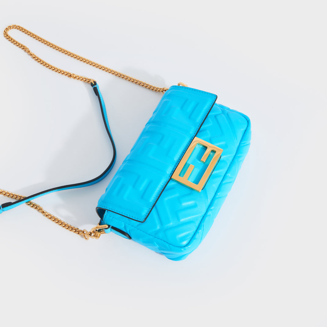 FENDI Mini Baguette Bag Turquoise Leather COCOON