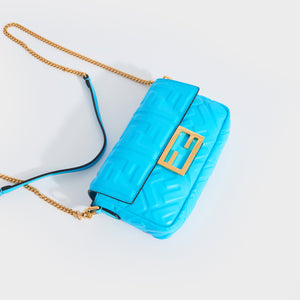 FENDI Mini Baguette Bag in Turquoise Embossed Leather