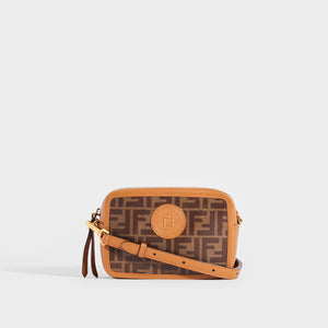 FENDI Mini Camera Crossbody Bag in Multicolour Canvas With Tan