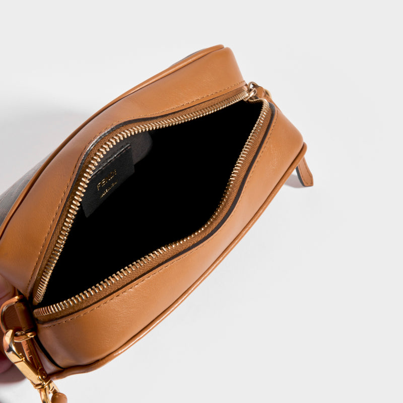 Mini Camera Crossbody Bag in Multicolour Canvas With Tan