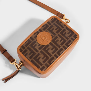 FENDI Mini Camera Crossbody Bag in Multicolour Canvas With Tan