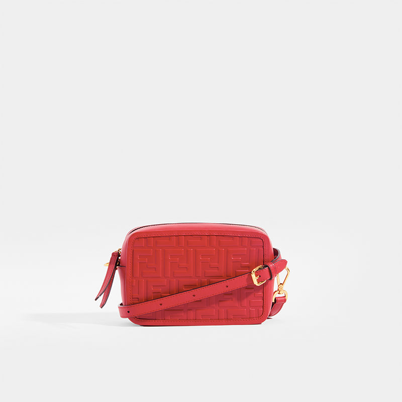 FENDI Mini Camera Case Crossbody Bag with Red Leather and FF Logo Print