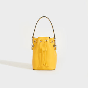 Front of the FENDI Mon Trésor Mini Bag in Yellow Leather