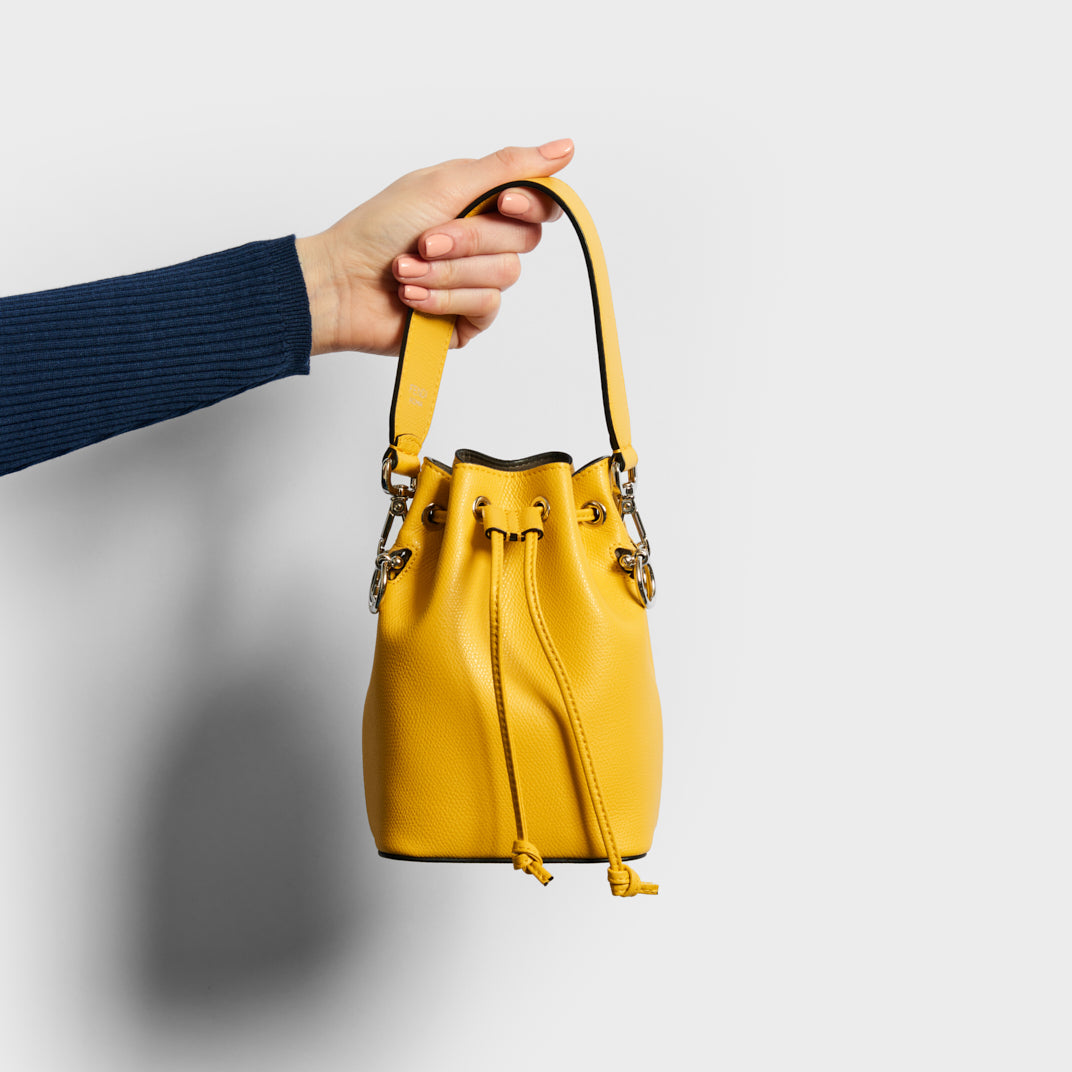 Fendi Mon Tresor Mini Ff Vertigo Canvas & Leather Bucket Bag in Yellow