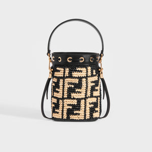 FENDI Mon Tresor Mini FF-Logo Raffia Bucket Bag