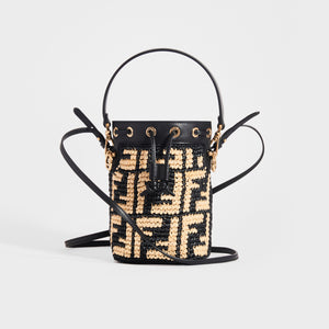 FENDI Mon Tresor Mini FF-Logo Raffia Bucket Bag