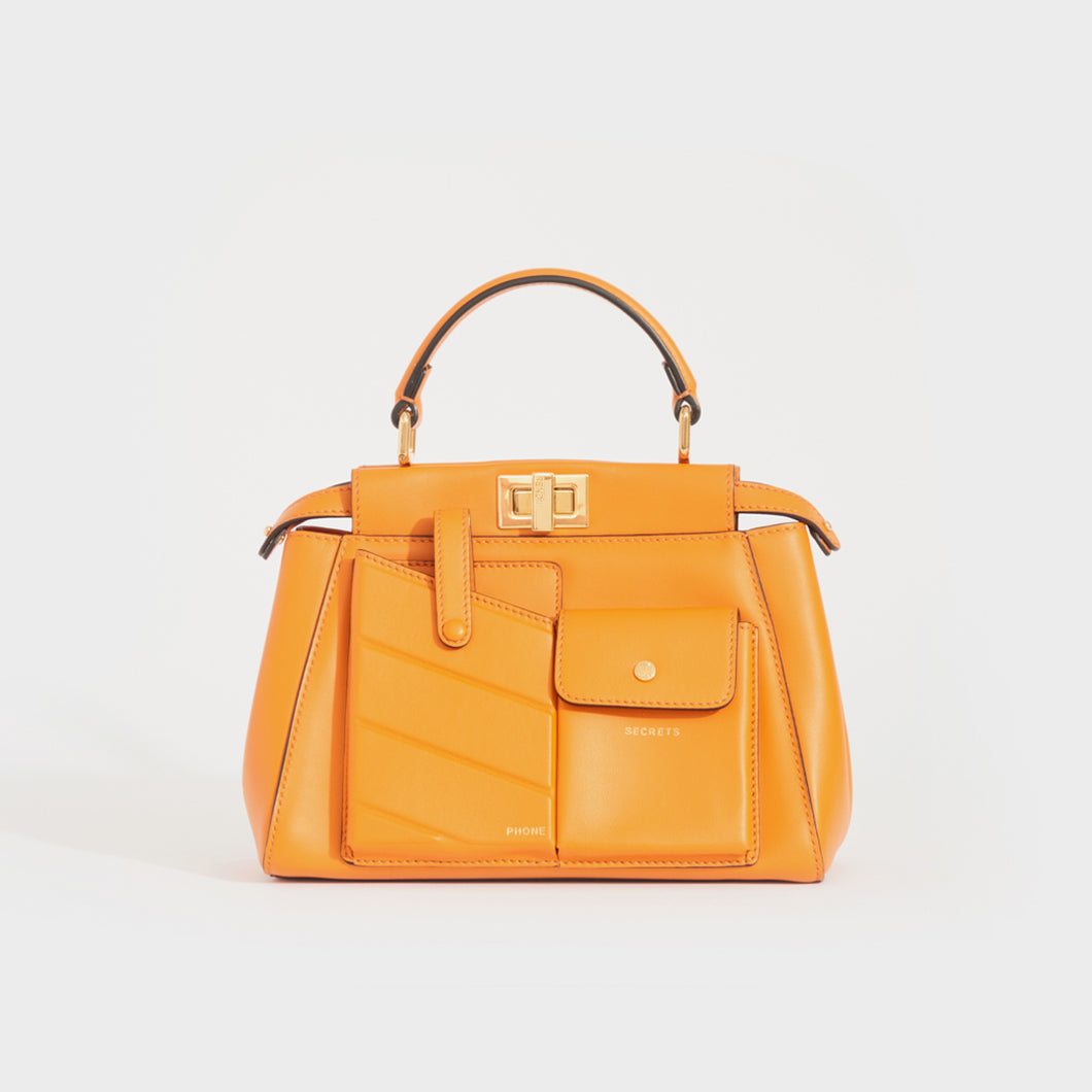 FENDI Peekaboo Mini Pockets Leather Bag in Orange