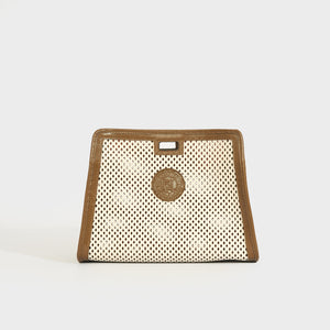 Front of the FENDI Peek-A-Boo Defender Leather in White and Brown