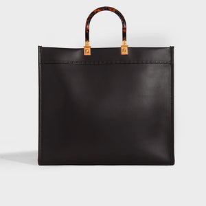 FENDI Sunshine Logo-Debossed Leather Tote Bag in Black