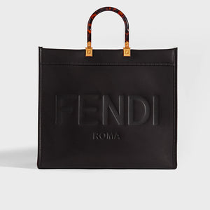 FENDI Sunshine Logo-Debossed Leather Tote Bag in Black