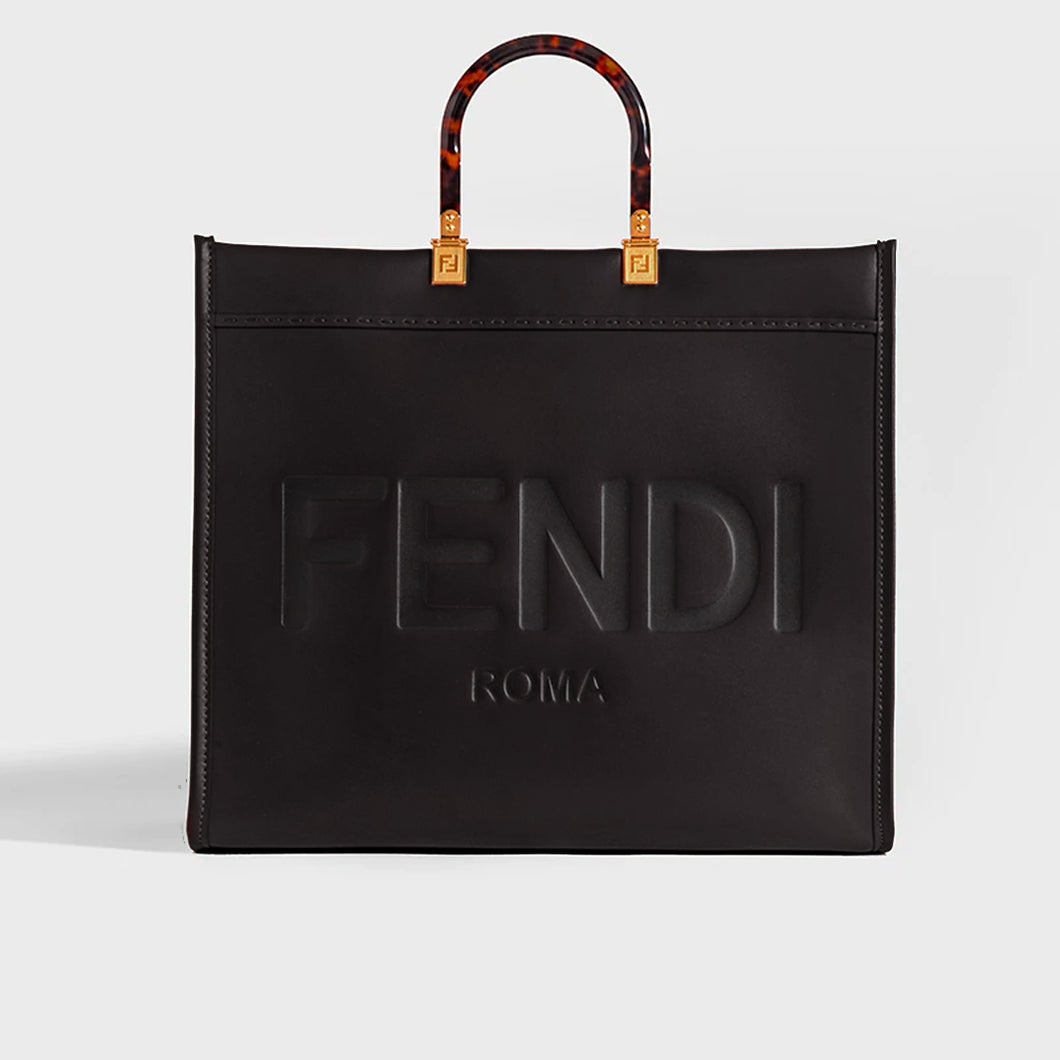 FENDI Sunshine Leather Tote Bag Black