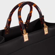 Load image into Gallery viewer, FENDI Sunshine Logo-Debossed Leather Tote Bag in Black