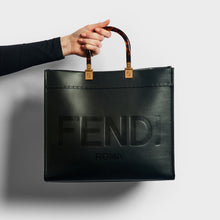 Load image into Gallery viewer, FENDI Sunshine Logo-Debossed Leather Tote Bag in Black