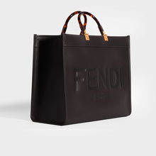 Load image into Gallery viewer, FENDI Sunshine Logo-Debossed Leather Tote Bag in Black