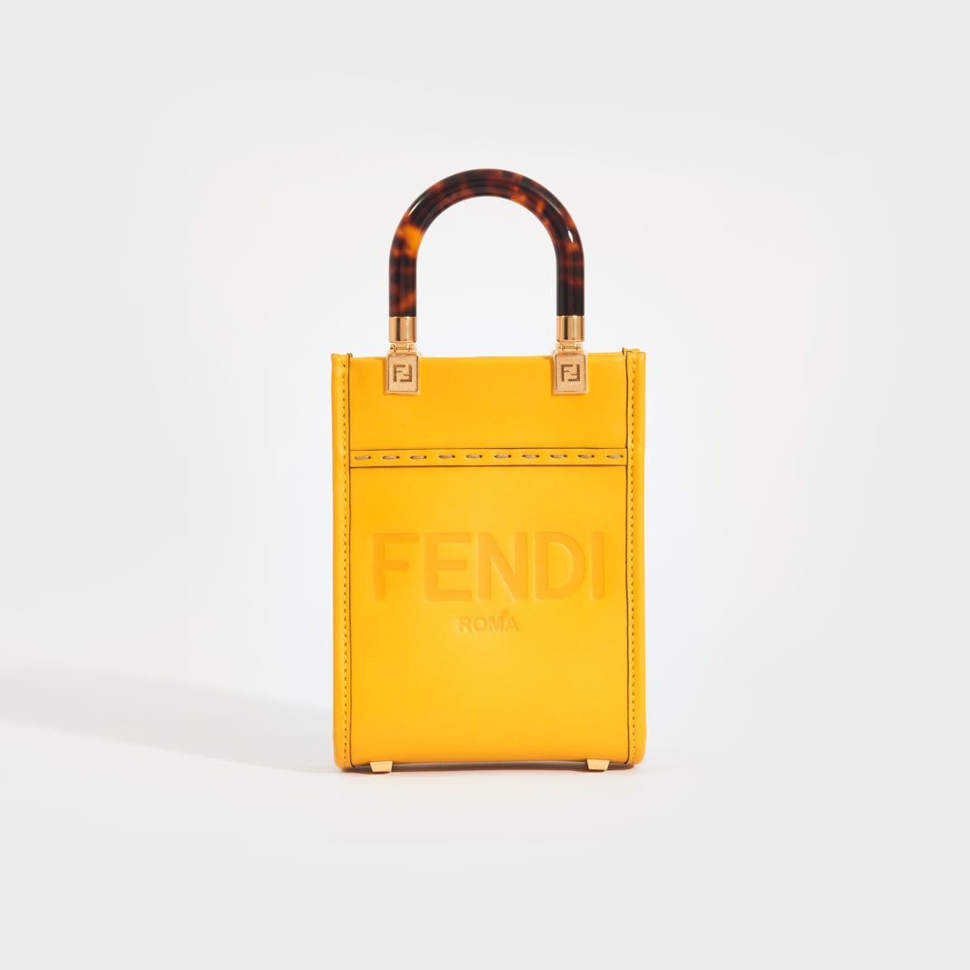 Front of the FENDI Sunshine Mini Shopper Bag in Yellow