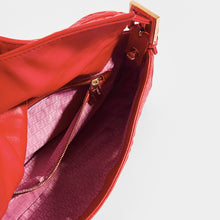 Load image into Gallery viewer, Inside view of the FENDI Vintage Red Leather Baguette Bag with zipped inside pocket 