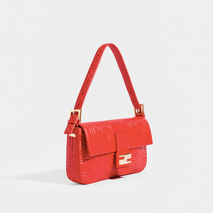 FENDI Vintage Red Leather Baguette Bag - Side View