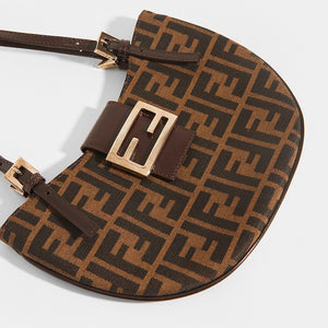 FENDI Vintage Round Zucca Print Shoulder Bag in Brown - Close Up