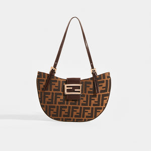 FENDI Vintage Round Zucca Print Shoulder Bag in Brown - Front View