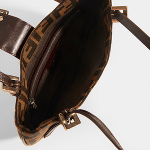 FENDI Vintage Round Zucca Print Shoulder Bag in Brown - Interior View