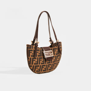 FENDI Vintage Round Zucca Print Shoulder Bag in Brown - Side View