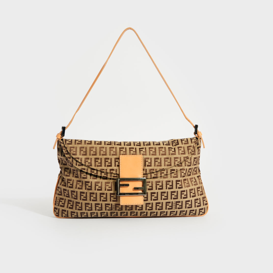 FENDI Zucchino Canvas Shoulder Bag in Beige