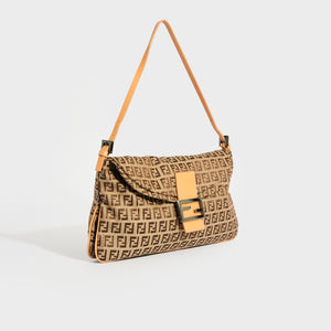 FENDI Zucchino Canvas Shoulder Bag in Beige