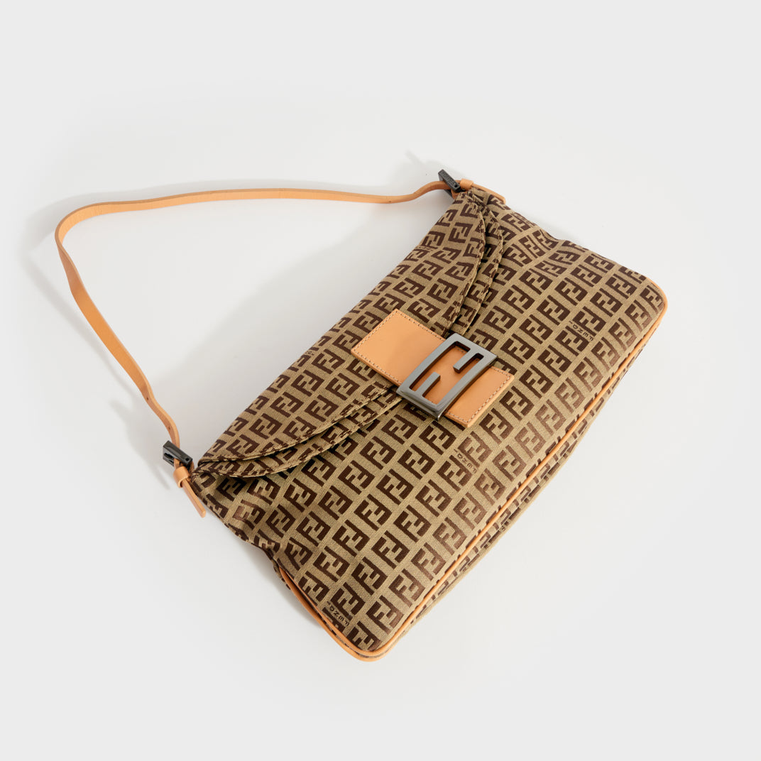 FENDI Zucchino one shoulder Womens shoulder bag beige x brown Leather Cloth  ref.224785 - Joli Closet