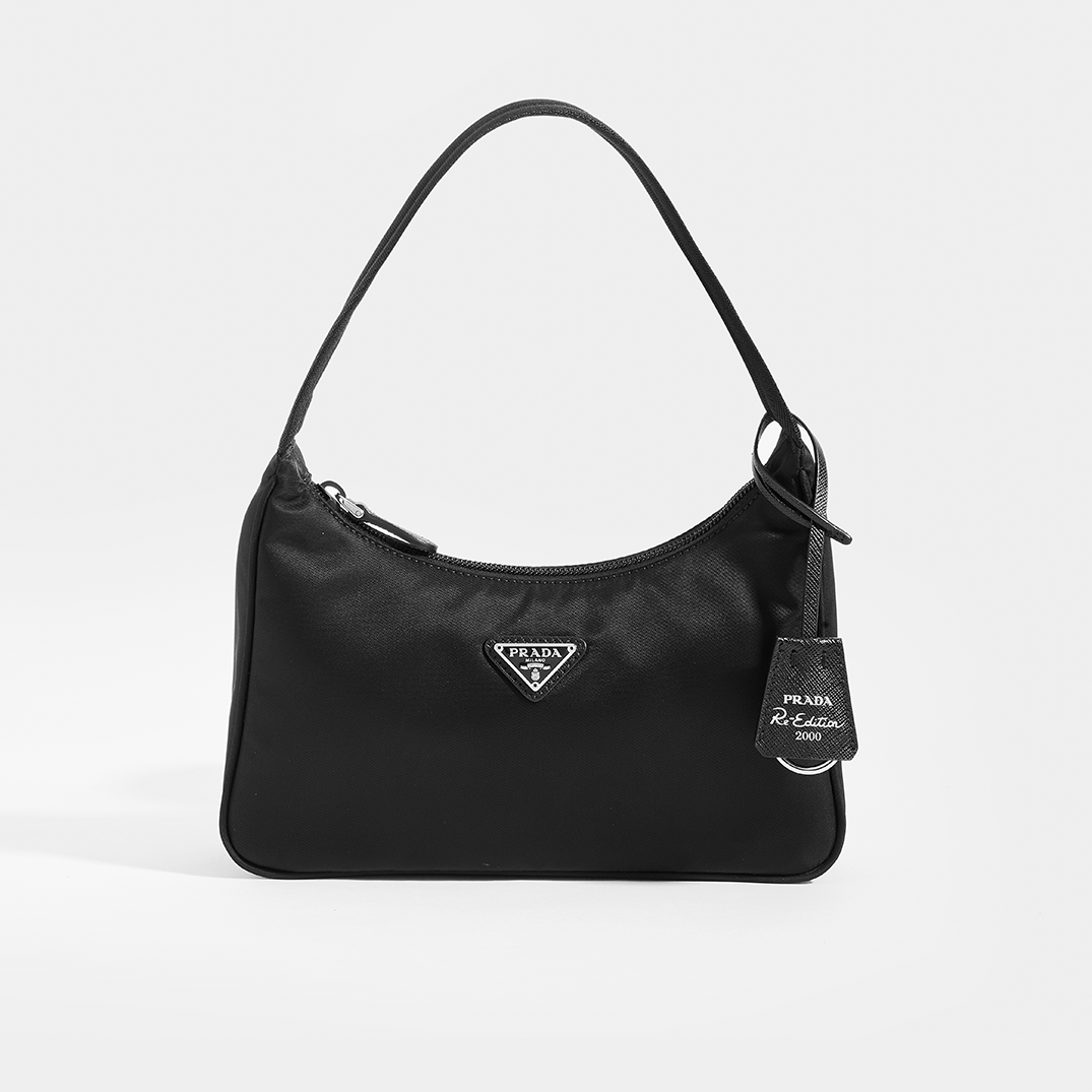 PRADA Hobo Bag in Black Nylon With Prada Logo on Front and Re-Issue Tag