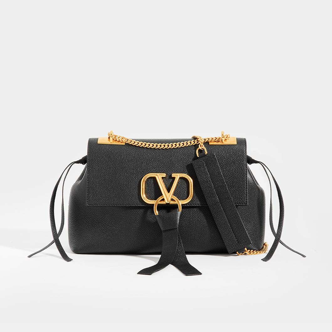 Valentino Garavani Large V-Ring Leather Shoulder Bag on SALE