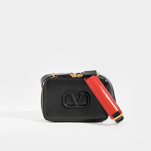 Load image into Gallery viewer, VALENTINO VSLING Small Leather Camera Bag with black shoulder strap and red strap detail