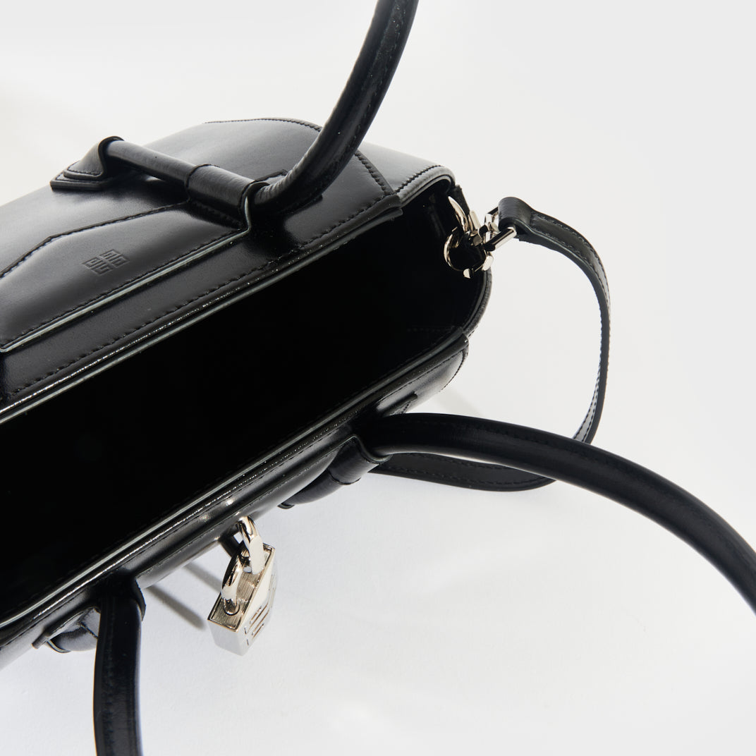 Antigona Lock Mini Leather Bag in Black