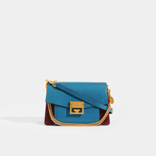 Load image into Gallery viewer, GIVENCHY GV3 Small Bag in Blue and Aubergine Leather and Suede With Leather Strap and Gold Metal Short Strap