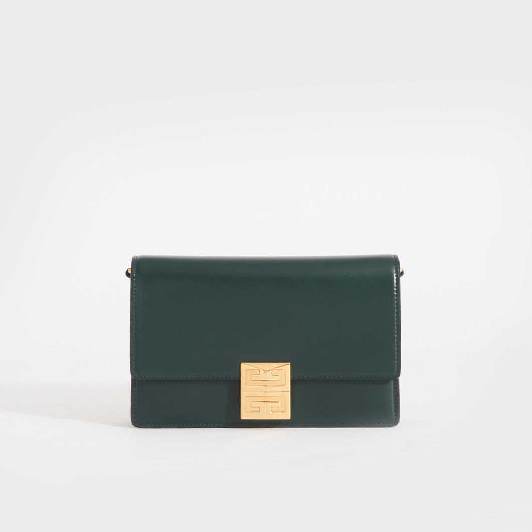 Front view of the GIVENCHY Small 4G Crossbody Bag in Green Forest