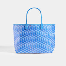 Load image into Gallery viewer, Rear of the GOYARD Saint Louis PM Canvas and Leather-Trim Tote in Blue