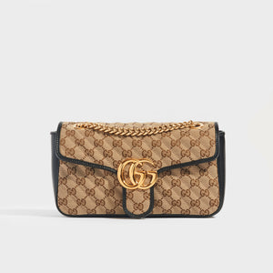 Front view of the GUCCI GG Marmont Small Shoulder Bag in Original GG Canvas