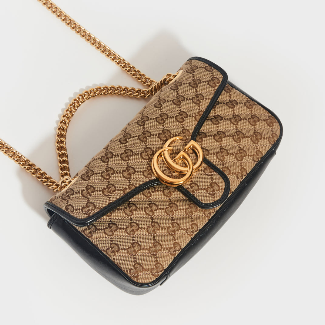 Front view of the GUCCI GG Marmont Small Shoulder Bag in Original GG Canvas