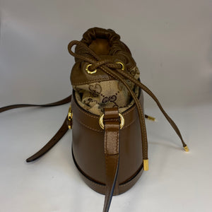 GUCCI 1955 Horsebit Bucket Bag in Brown Leather and GG Canvas [ReSale]