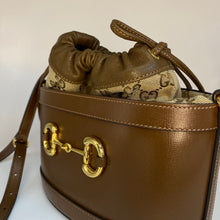 Load image into Gallery viewer, GUCCI 1955 Horsebit Bucket Bag in Brown Leather and GG Canvas [ReSale]