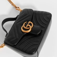 Load image into Gallery viewer, Top of GUCCI Mini GG Marmont Top Handle Bag in Quilted Black Leather