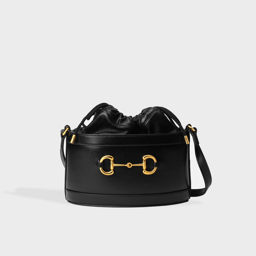 GUCCI 1955 Horsebit Bucket Bag in Black Leather