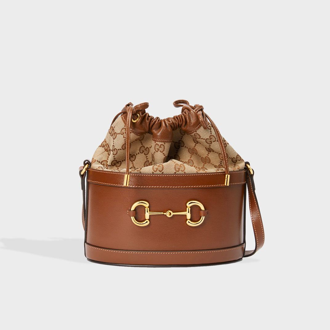 GUCCI 1955 Horsebit Bucket Bag Brown Leather COCOON