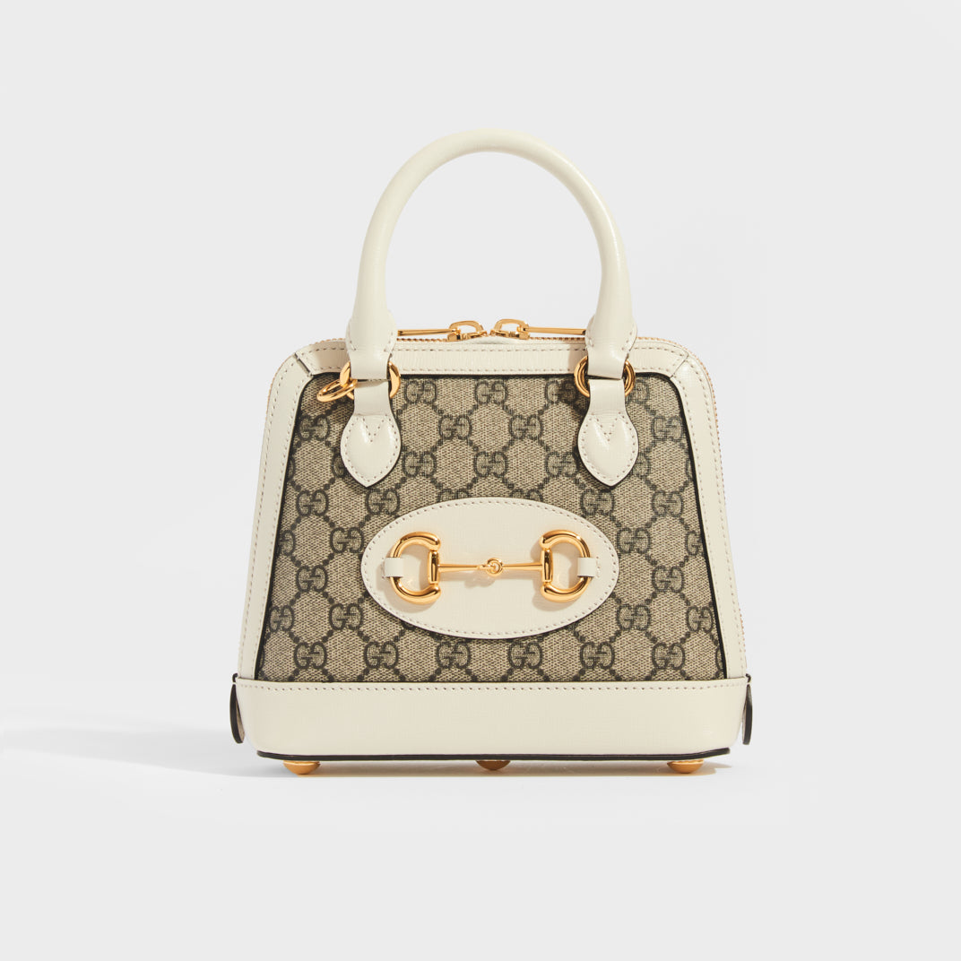 Horsebit 1955 GG Supreme Mini Top Handle Bag with White Leather Trim