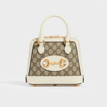 Load image into Gallery viewer, GUCCI Horsebit 1955 Mini Top Handle Bag in GG Supreme Canvas with White Leather